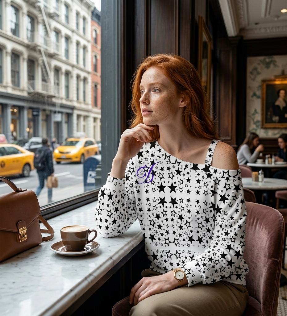 DAZMOND® Luxury "Stellar Silhouette" Cold Shoulder Sweatshirt
