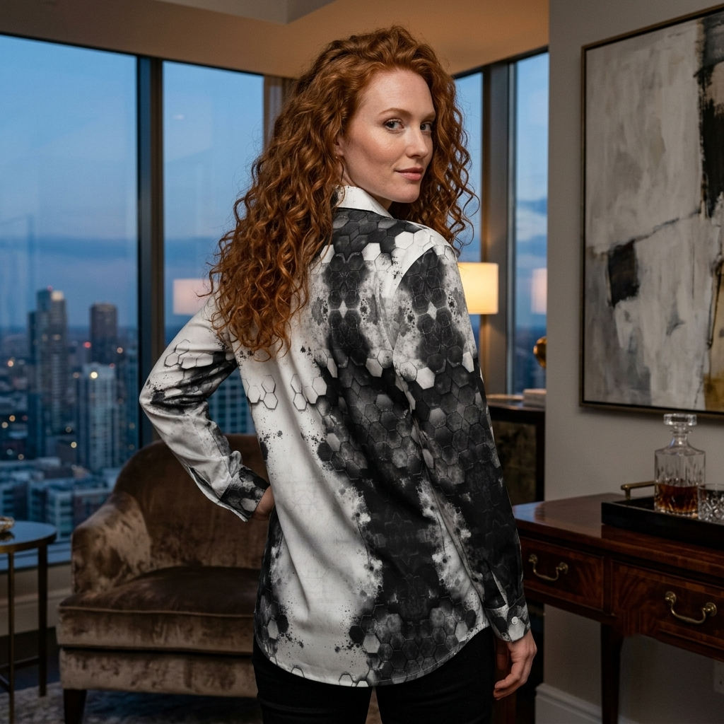 DAZMOND® Luxury "Golden Heraldry" Silk Velvet Blouse