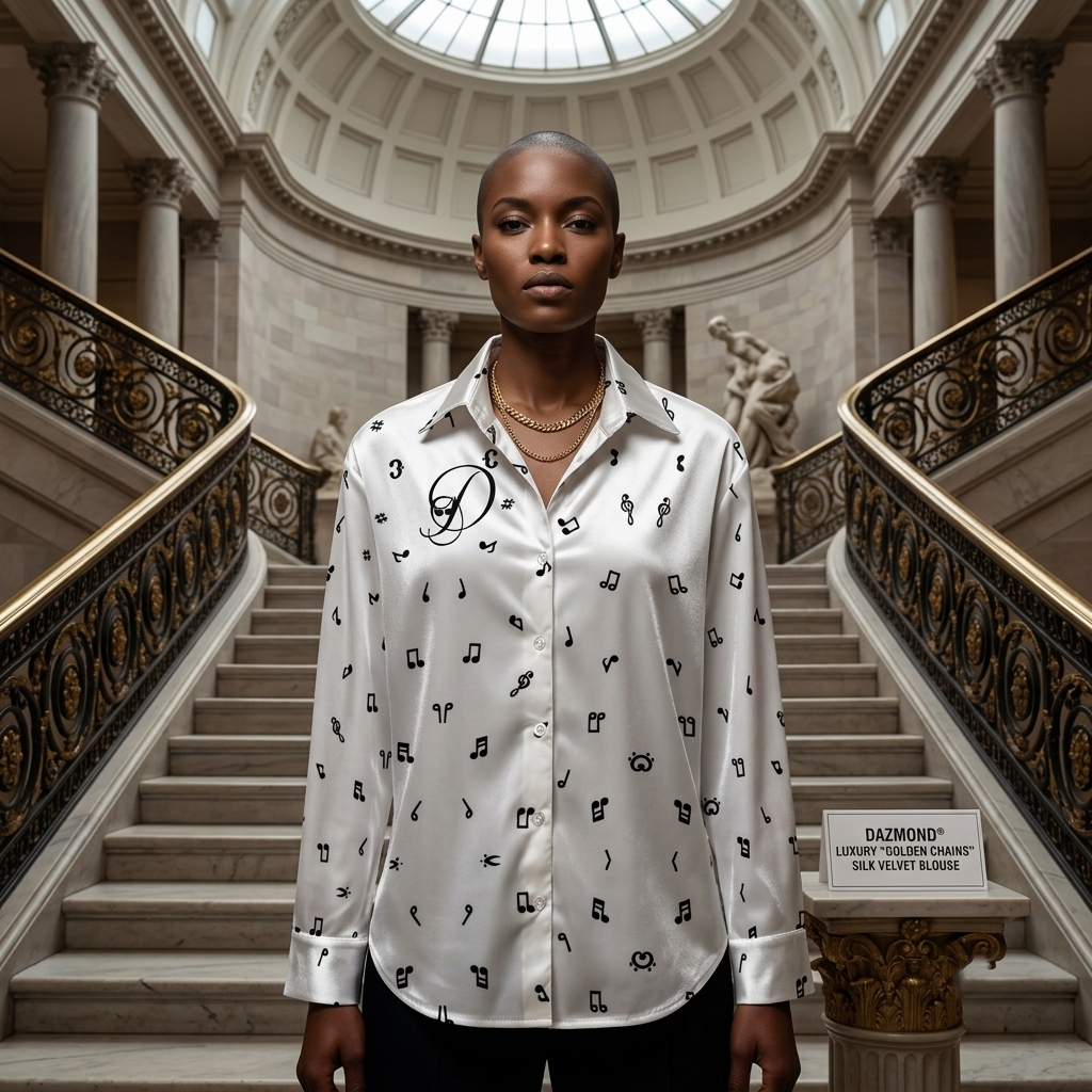 DAZMOND® Luxury "Golden Chains" Silk Velvet Blouse