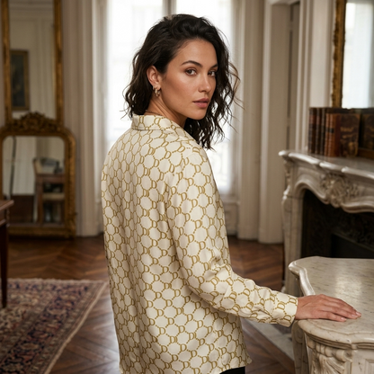 DAZMOND® Luxury "Golden Monogram" Silk Velvet Blouse