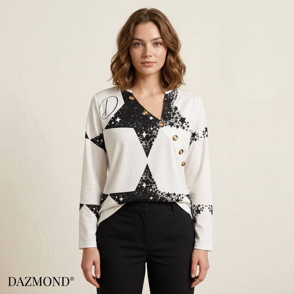 DAZMOND® Luxury "Stellar Nexus" Asymmetrical Button-Up Shirt