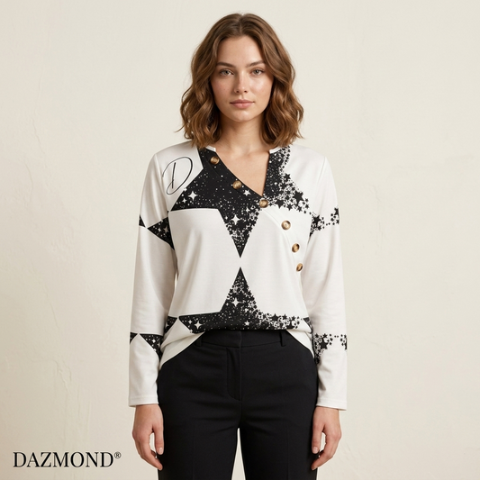 DAZMOND® Luxury "Stellar Nexus" Asymmetrical Button-Up Shirt