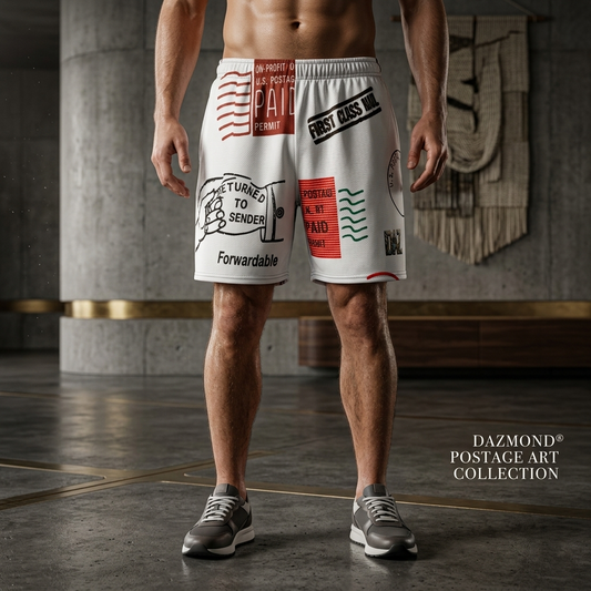 DAZMOND® "Postage Art" Modern Mesh Shorts