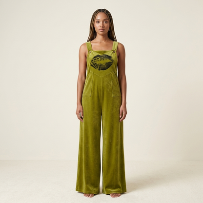 DAZMOND® "Olive Velvet Kiss" Wide-Leg Jumpsuit