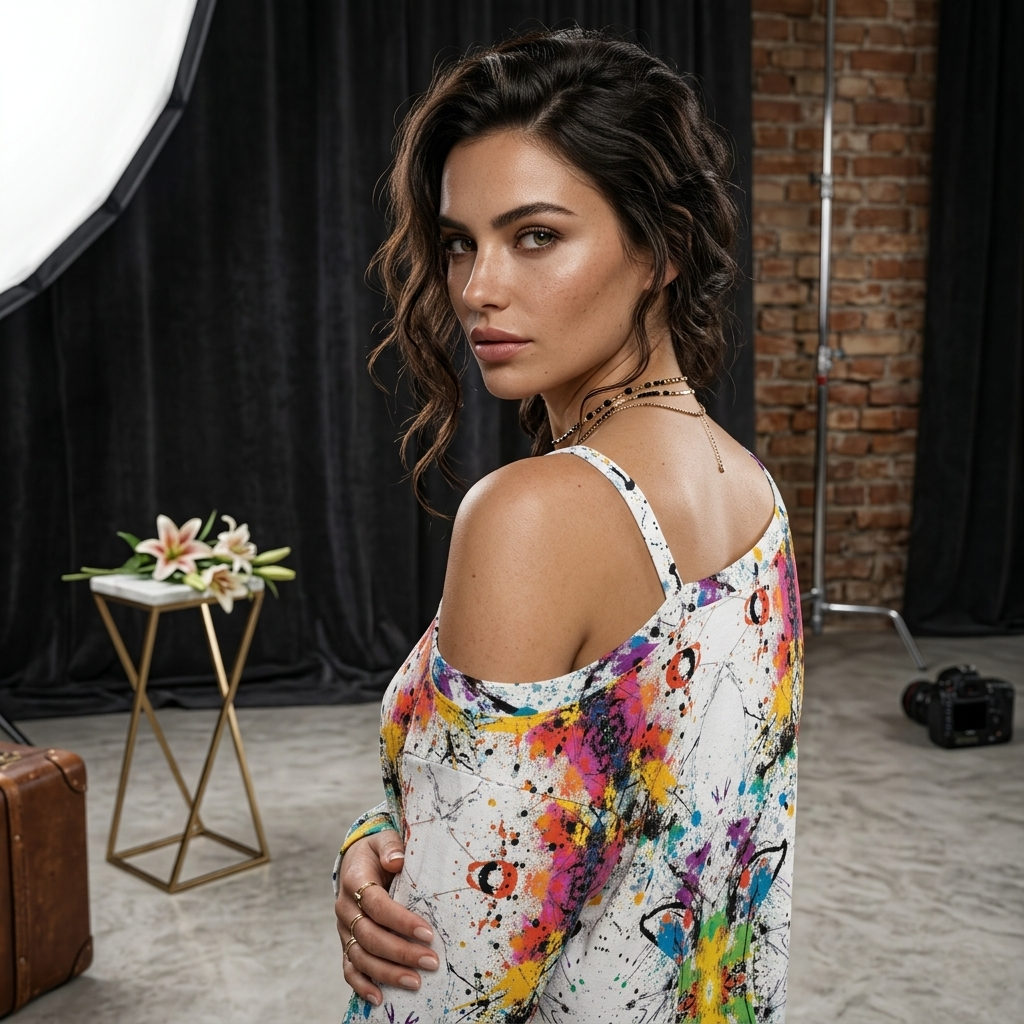 DAZMOND® Luxury "Chromatic Splash" Cold Shoulder Sweatshirt