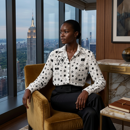 DAZMOND® Luxury "Golden Marble" Silk Velvet Blouse